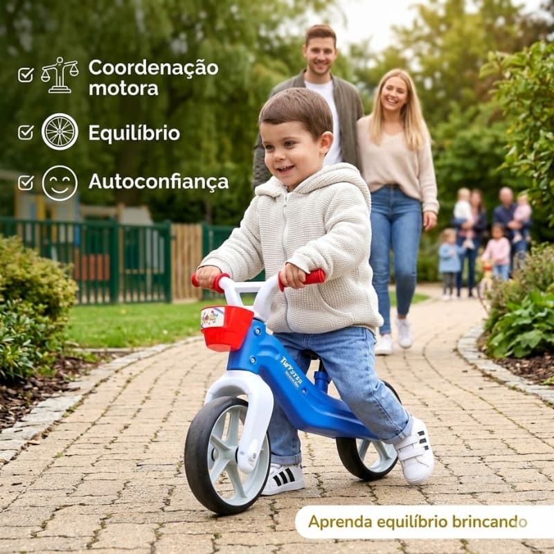 Bicicleta Infantil Sem Pedal Azul Equilibrio Confortavel Seguro Desenvolvimento Motor Habilidades