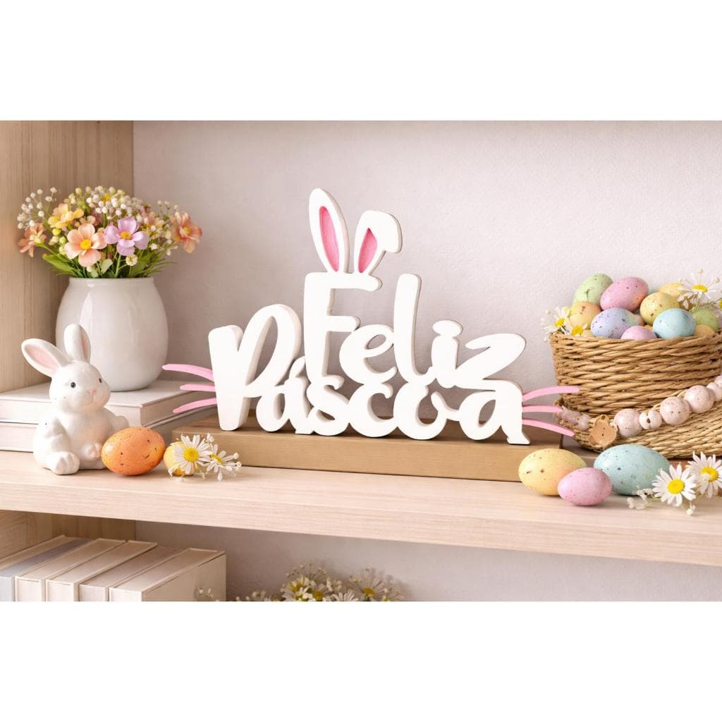 Placa Decorativa Feliz Páscoa Decoração de Páscoa Moderna Para Vitrine/Cenário/MesaPosta