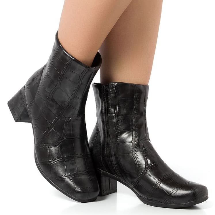 bota feminina cano curto bico quadrado ziper confortavel
