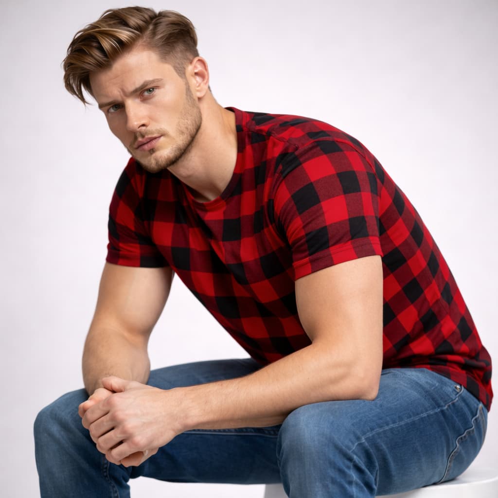 Camisa Xadrez Masculina Vermelha Manga Curta Festa Sullins