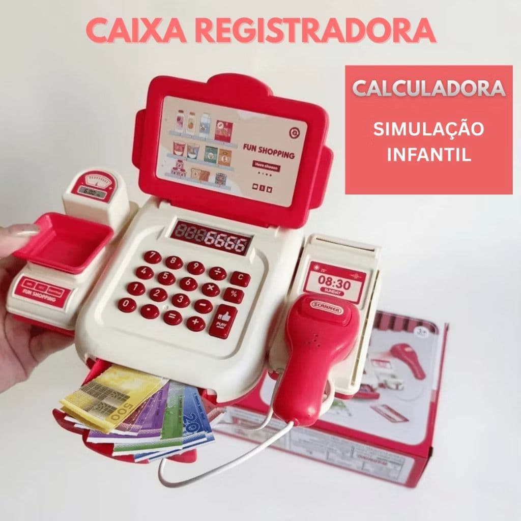 Caixa Registadora C/ Simulação e Calculadora p/ Meninos e Meninas C/ Luz e Som Caixa de Supermercado Loja Vend Brinquedo