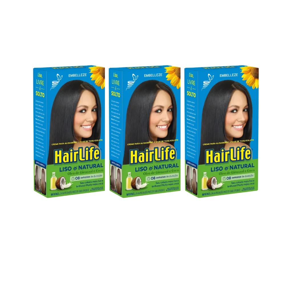Creme Relaxante Hairlife Liso E Natural kit com 3 unidades