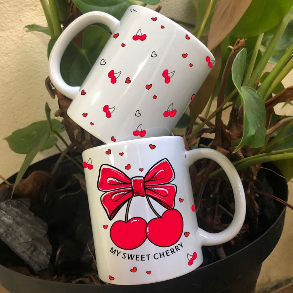 Caneca em Porcelana Com Cereja - Xícaras - Café - Chá