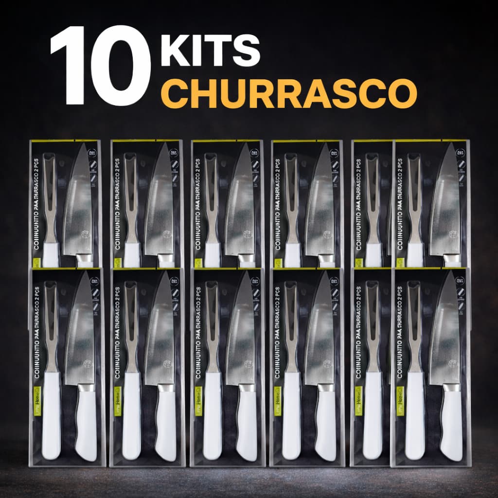 5 / 10  Kits Churrasco Lembrancinha Presente - Faca e Garfo Inox