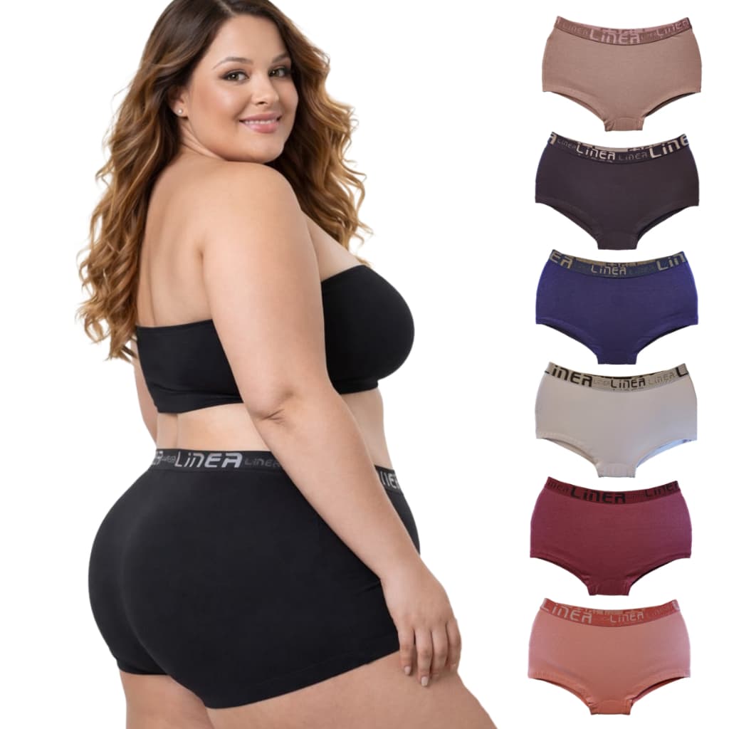 Kit 3 ou 6 Calcinhas Boxer Plus Size Cueca Box Feminina Modeladora Algodão Respirável Reforçado 015