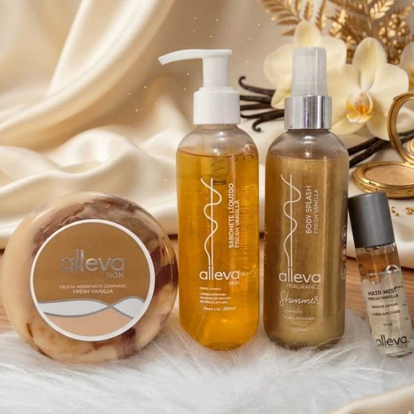 Kit Alleva Fresh / Shimmer Vanilla (Sabonete Líquido,Geleia Hidratante,Perfume Capilar,body splash))