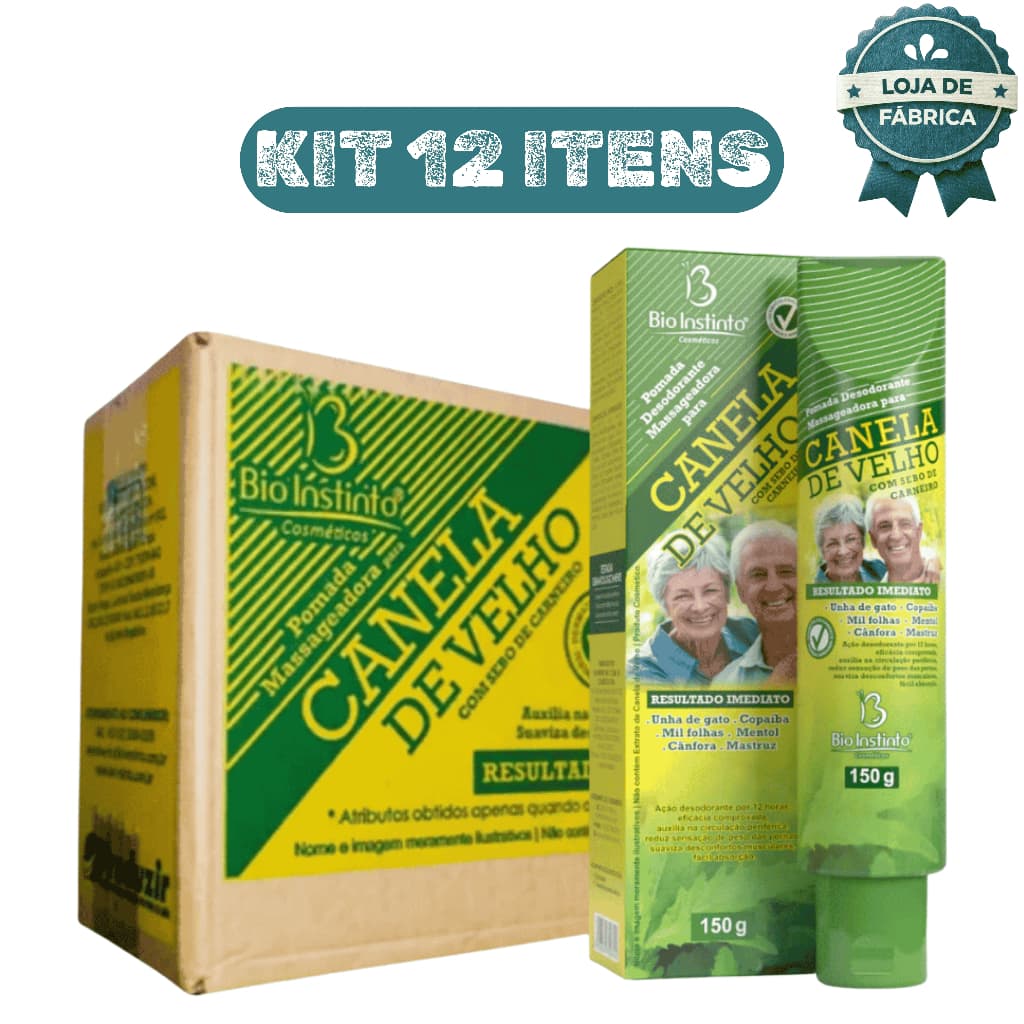 Kit 12 Pomada Canela de Velho 150g Bio Instinto Al铆vio Muscular Articular Dor Relaxante