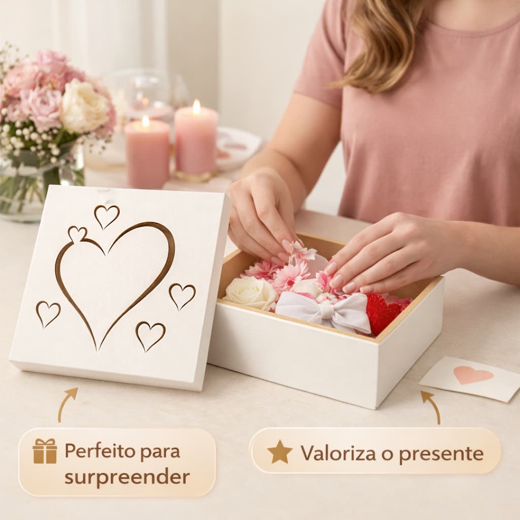 Caixa Mdf Personalizada Branca para Presente Coração Amor