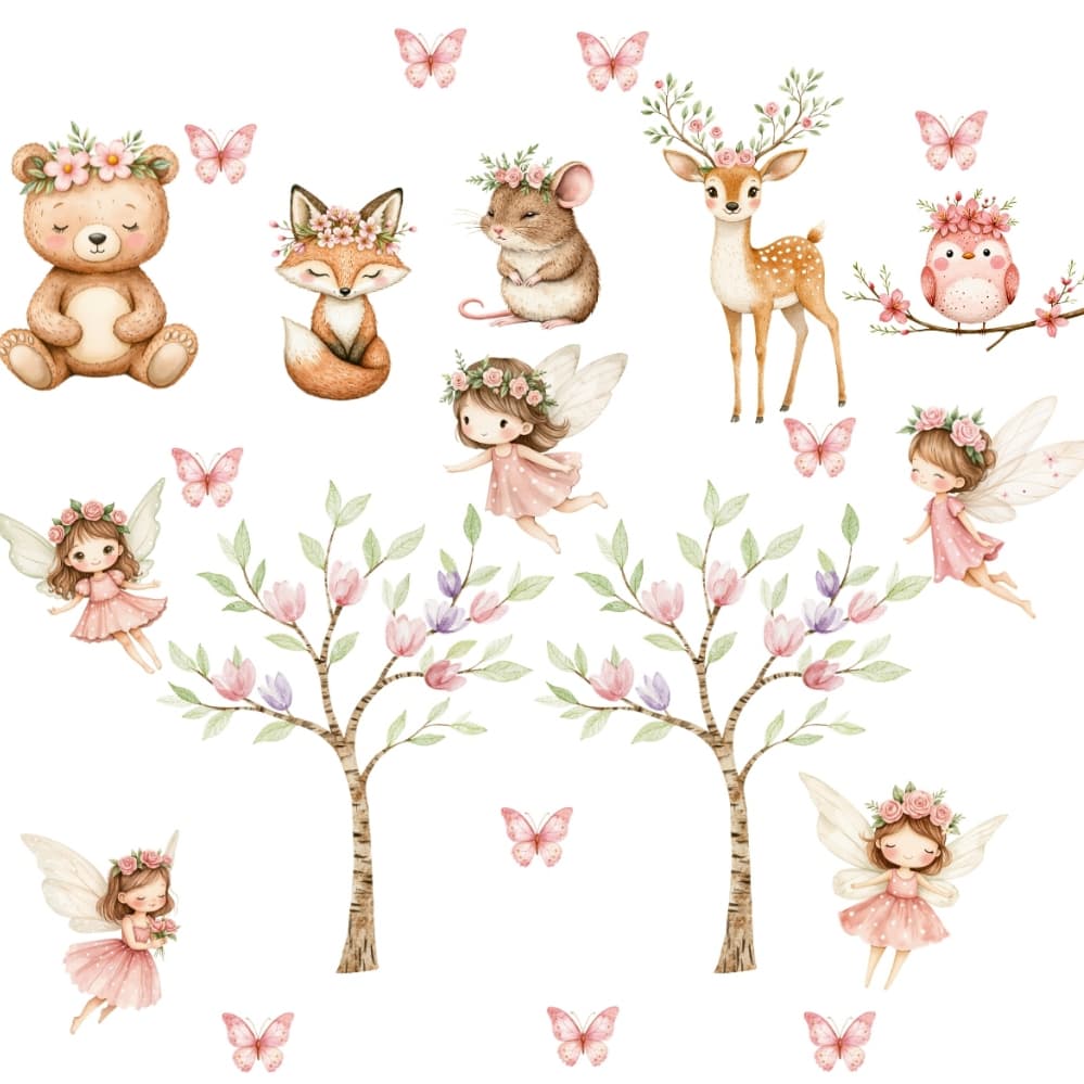 KIT COM 22 ADESIVOS PARA PAREDE BOSQUE DAS FADAS - MENINA - PROMOÇÃO