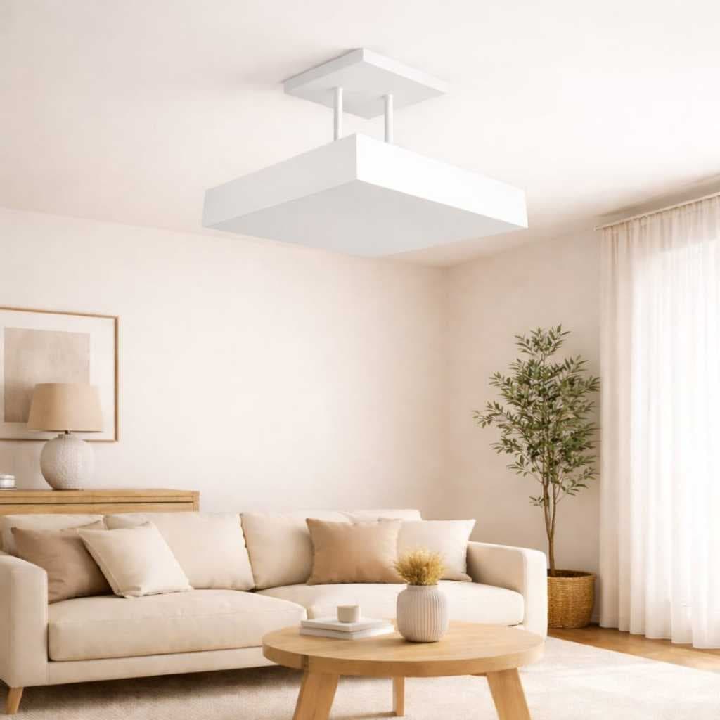 Plafon Sobrepor Pendente 30x30 Luz Indireta Teto Para 2 Lâmpadas E27 Estrutura Cor Preto Branco