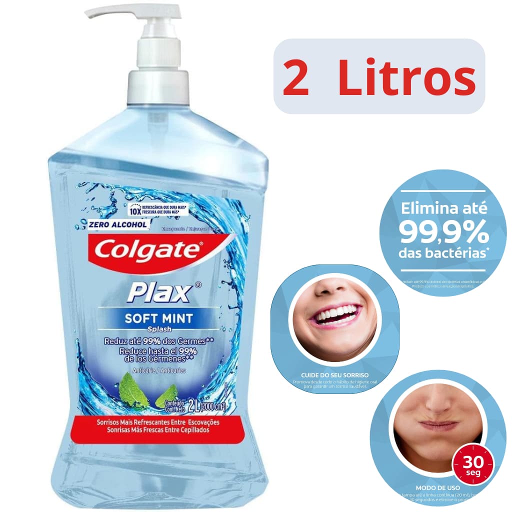 Enxaguante Bucal Colgate Plax Soft Mint 2 Litros Refil com Dosador