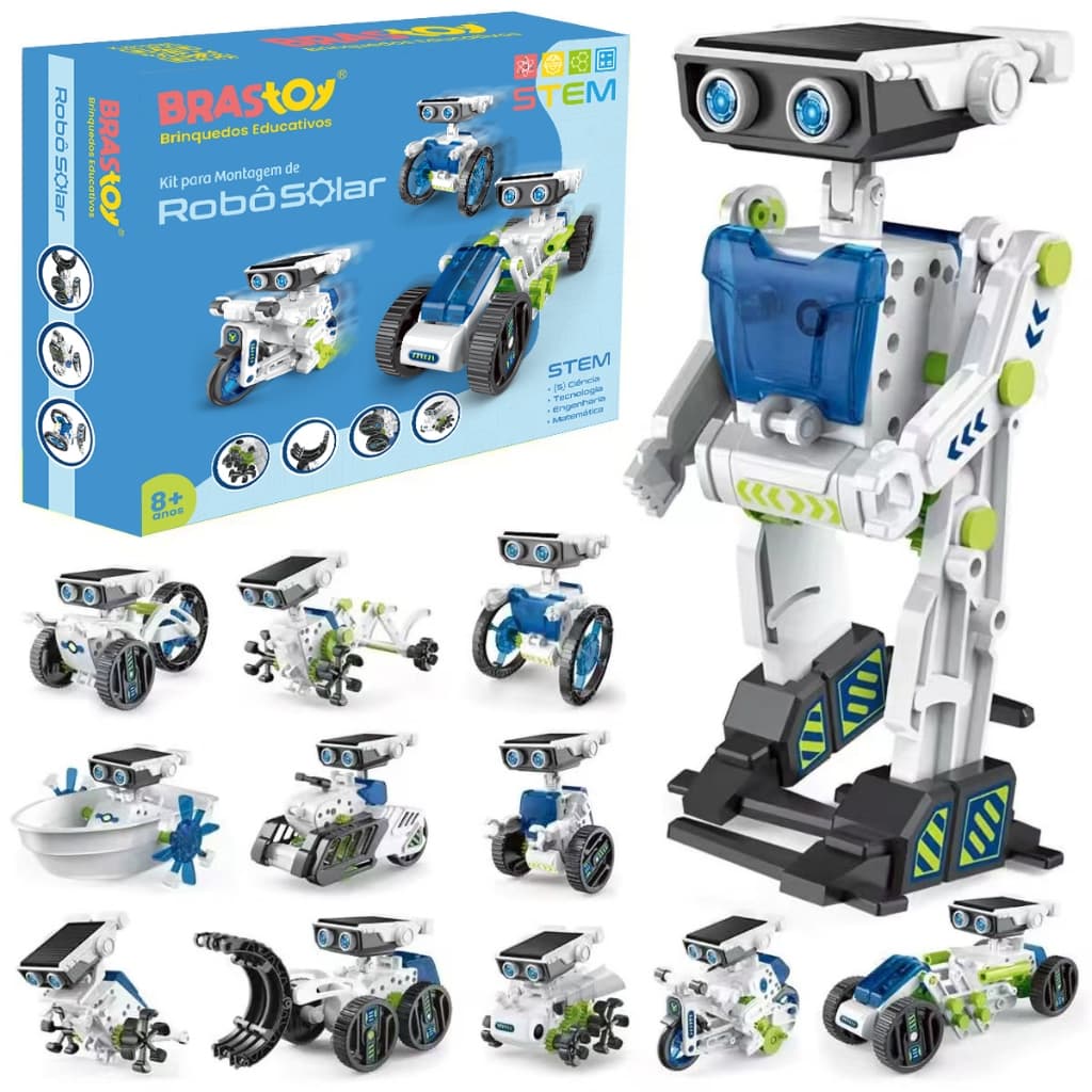BRASTOY Kit Robótica Educacional Brinquedo STEM Robô 12 em 1 Energia Solar