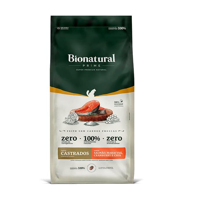 Ração Super Premium Bionatural Prime Gatos Castrados sabor Salmão 1,5Kg -  Envio Imediato