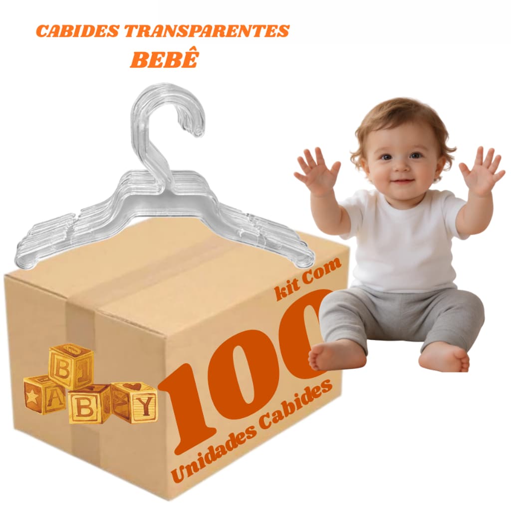 Cabide Bebê Infantil Acrílico Transparente Kit 100 Unidades Transparente Lindos Loja Baby