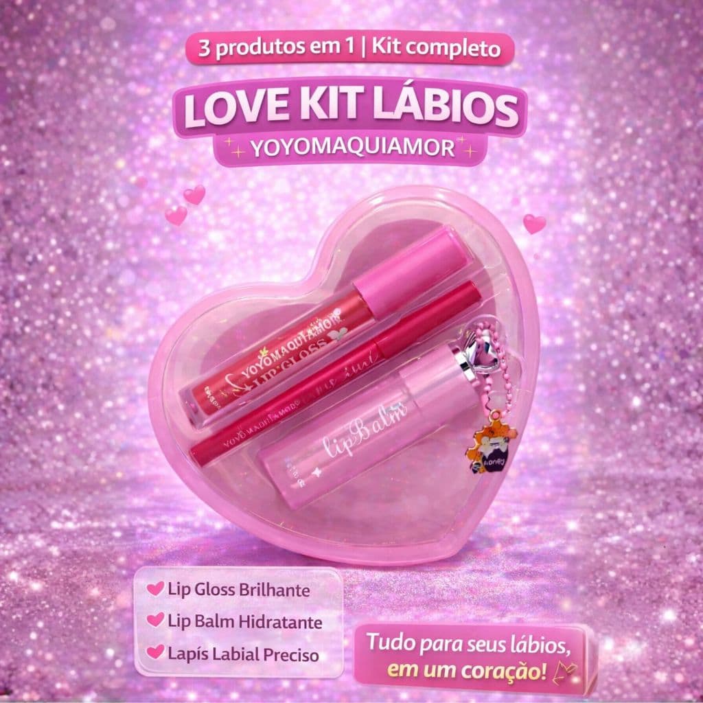 Lip Gloss + Lip Balm + Lápis Labial 3 produtos em 1 | Kit completo