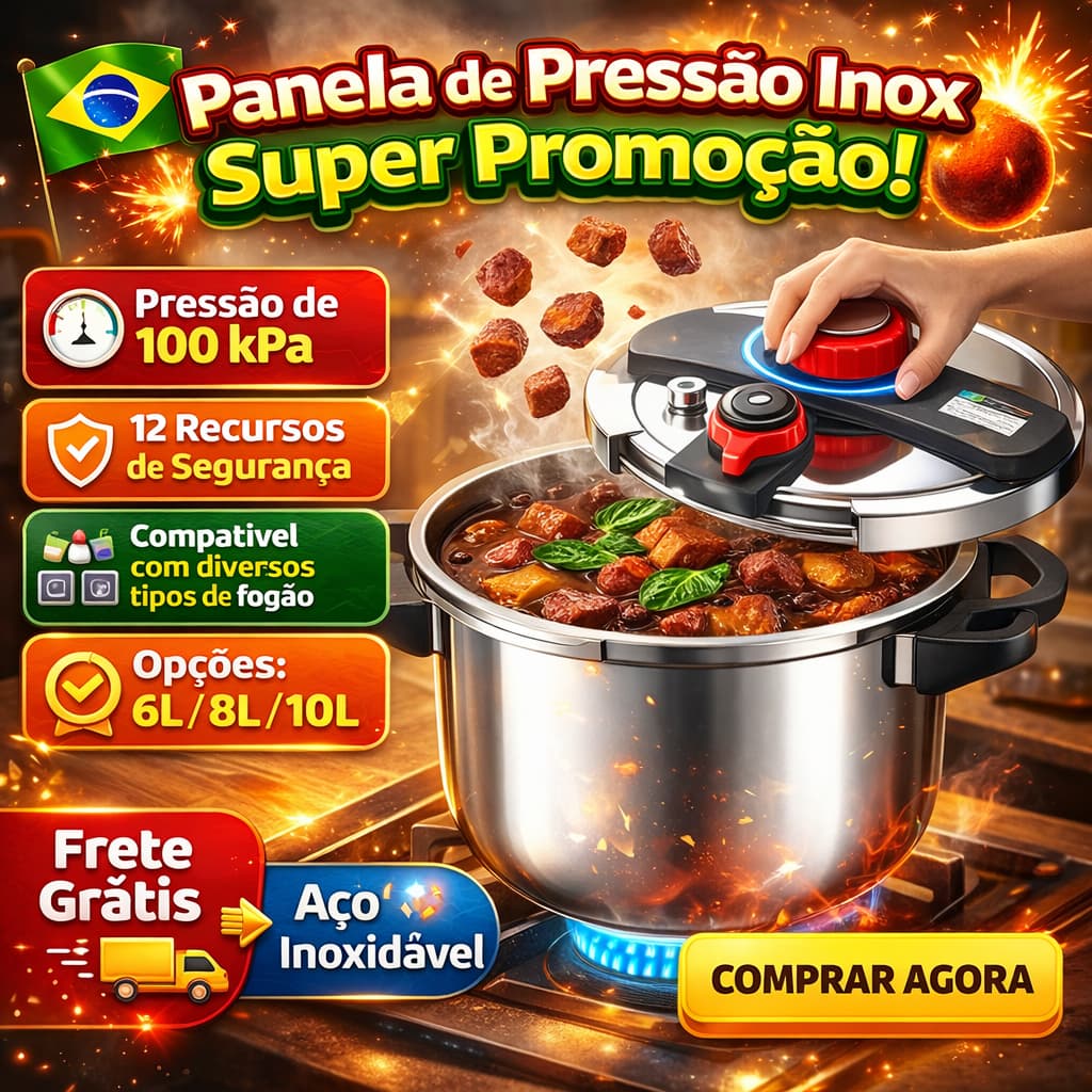 Panela Pressão Inoxidável 100 kPa | Ajuste 3 Níveis de Pressão, Cozimento Rápido e Seguro para Indução e Gás