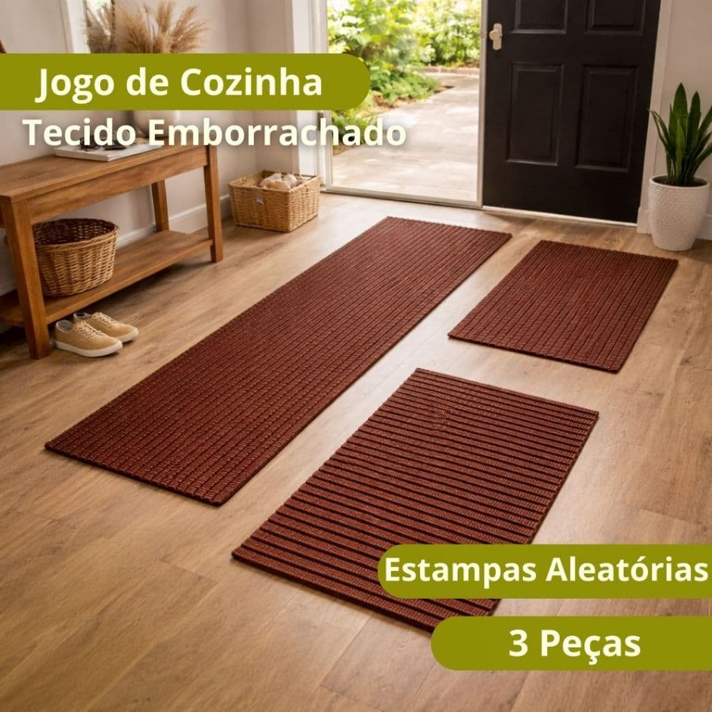 Jogo de Tapete Decorativo Antiderrapante - 3 Peças Laváveis