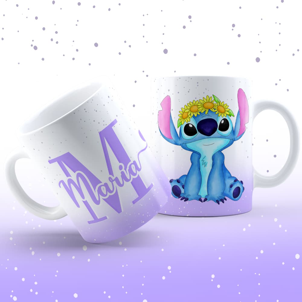 Caneca de Porcelana Personalizada com Nome Stich Presente
