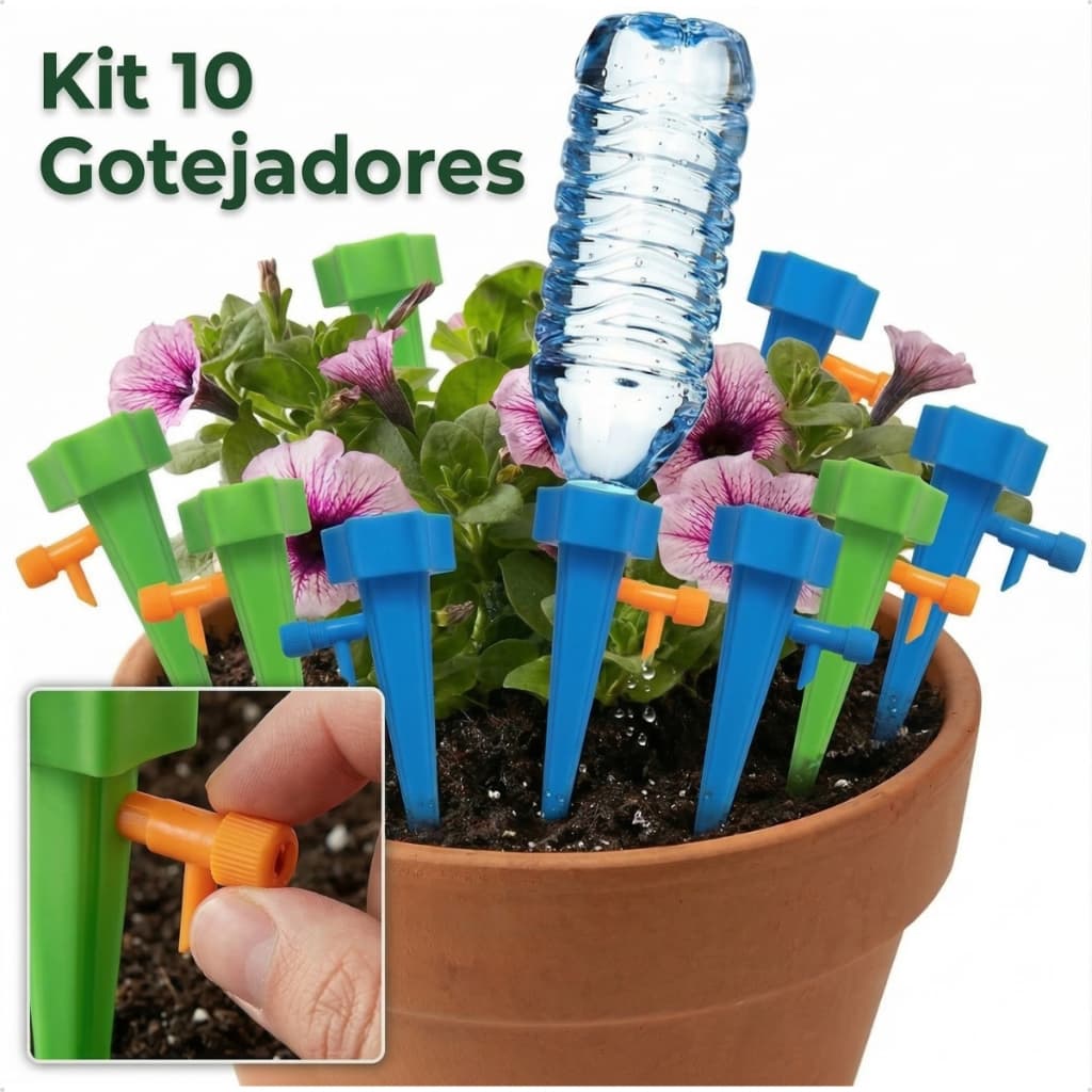 Kit 10/20/30 Gotejador Irrigador Automático Acoplável Em Garrafa Pet Jardim Dosador Vaso E Plantas