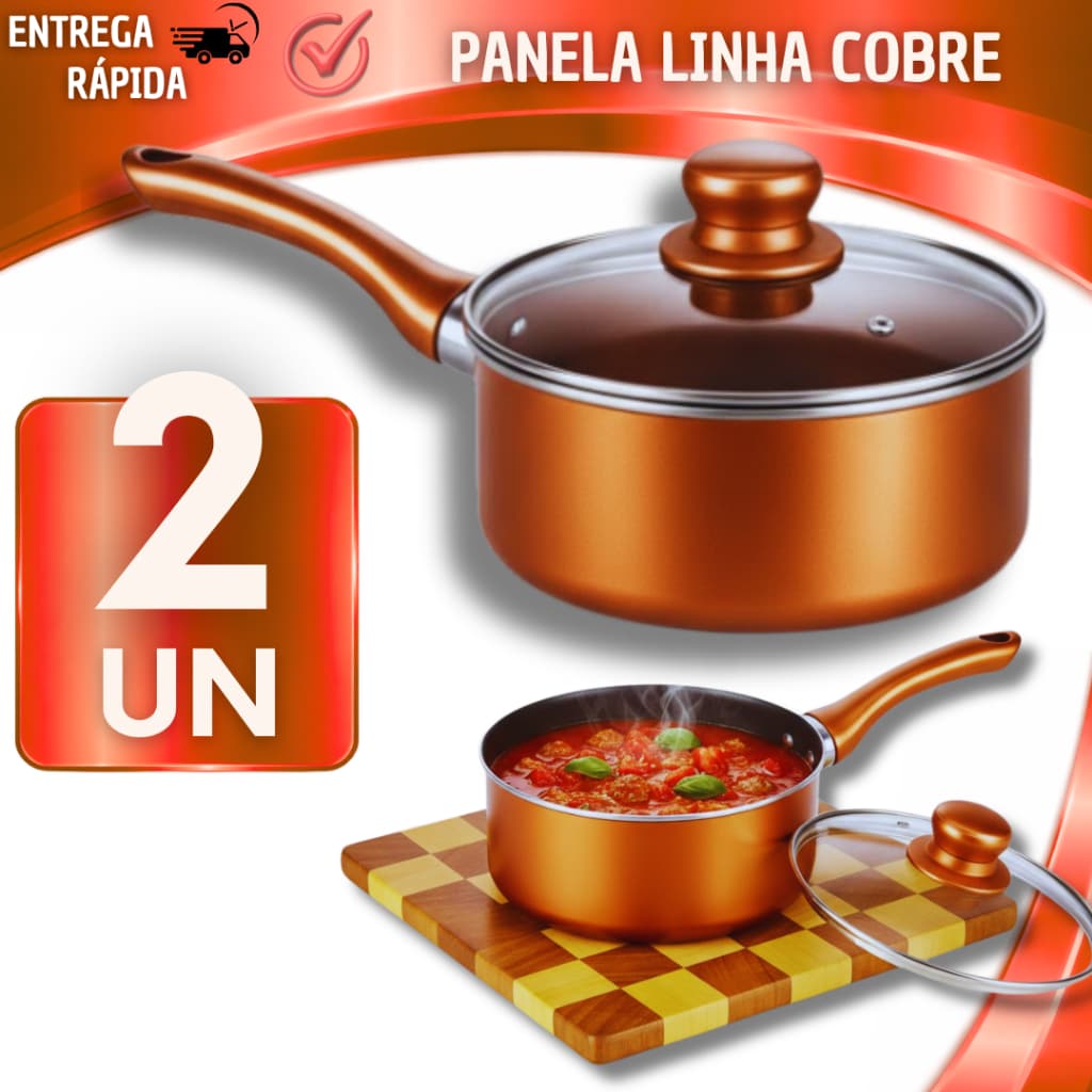 Panela 18 cm Cor Cobre Antiaderente com Tampa | Panela de Cozinha Resistente e Elegante