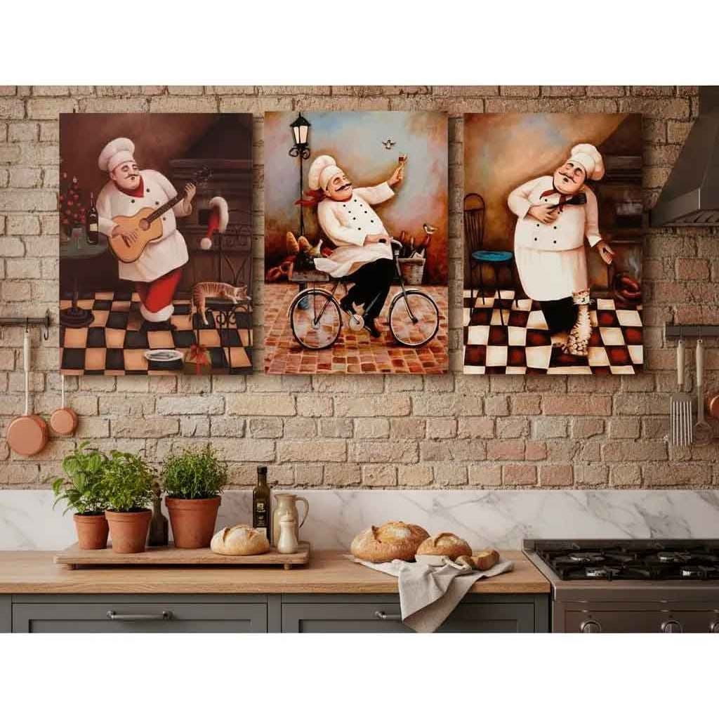 Kit 3 Placas Decoração Casa Cozinha Restaurante padaria Cozinheiro - tamanho 20 x 30