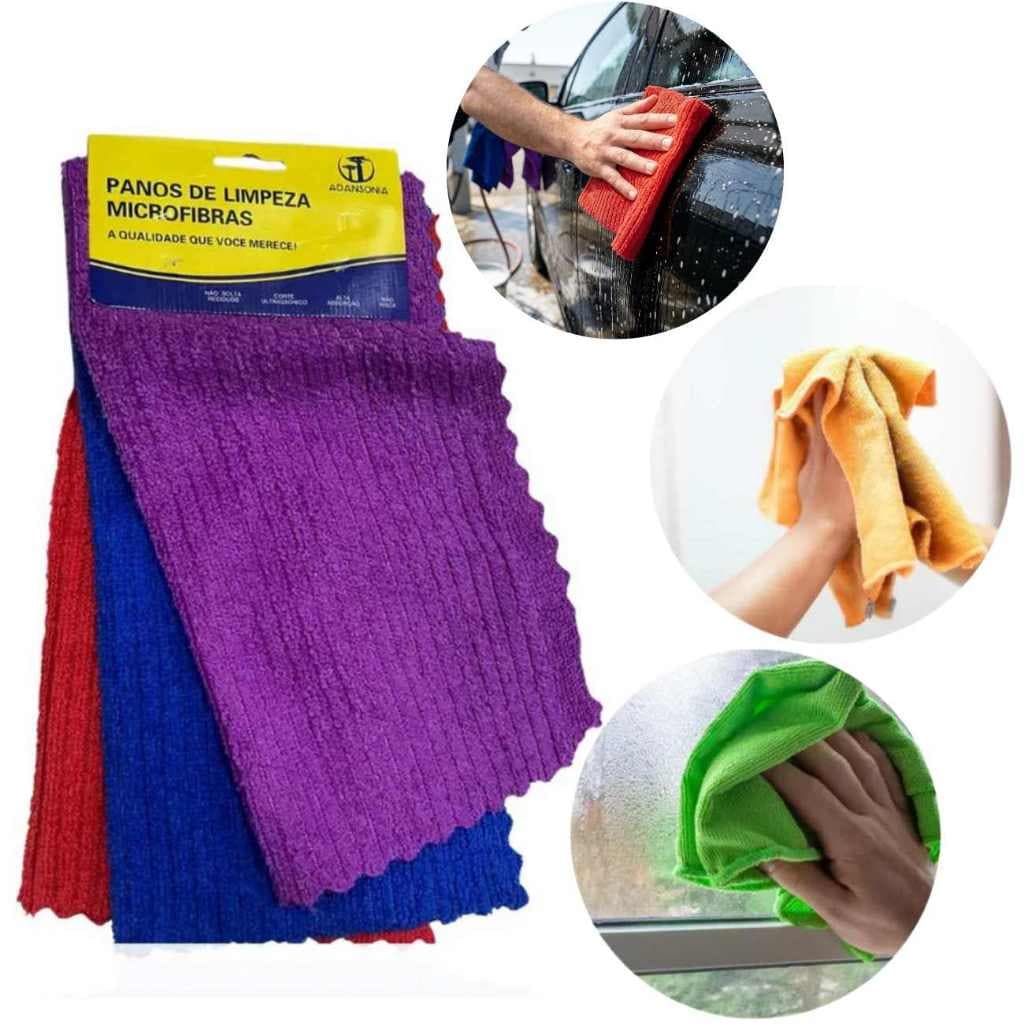 Kit 3 Panos Microfibra Mágico Multiuso Limpeza Cozinha Pia Lavagem Carro