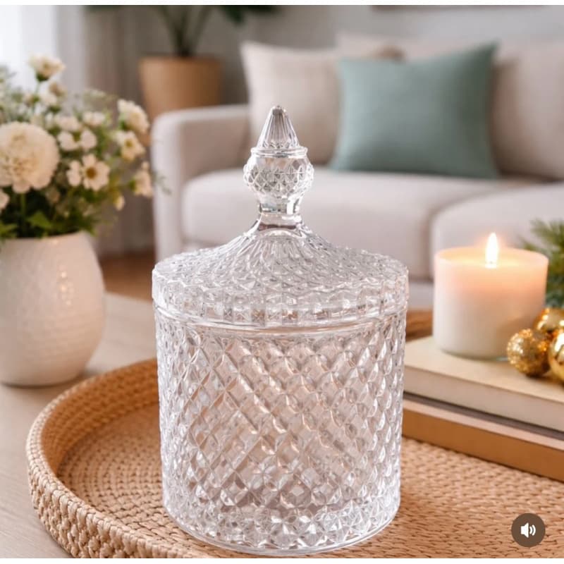 Pote Decorativo de Vidro com Tampa – Bomboniere Luxo para Decoração de Mesa