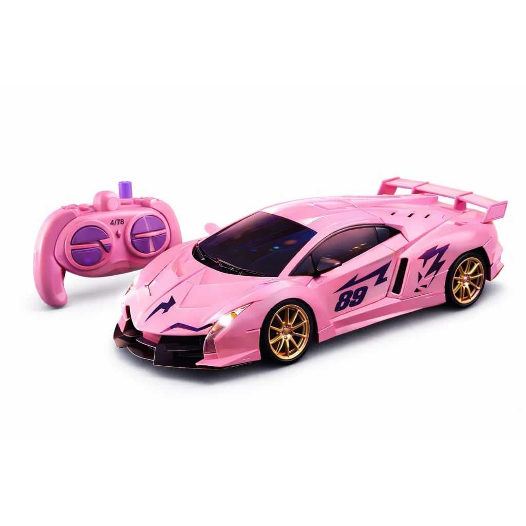 Brinquedo Carrinho de Controle Remoto Recarregável Rosa Esportivo com Luz de Led Menina Ferrari