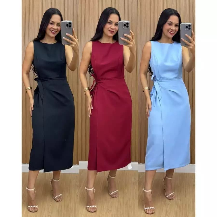Vestido Feminino Alfaiataria Premium Midi com Amarração Lateral Elegante | PMG GG Moda 2026