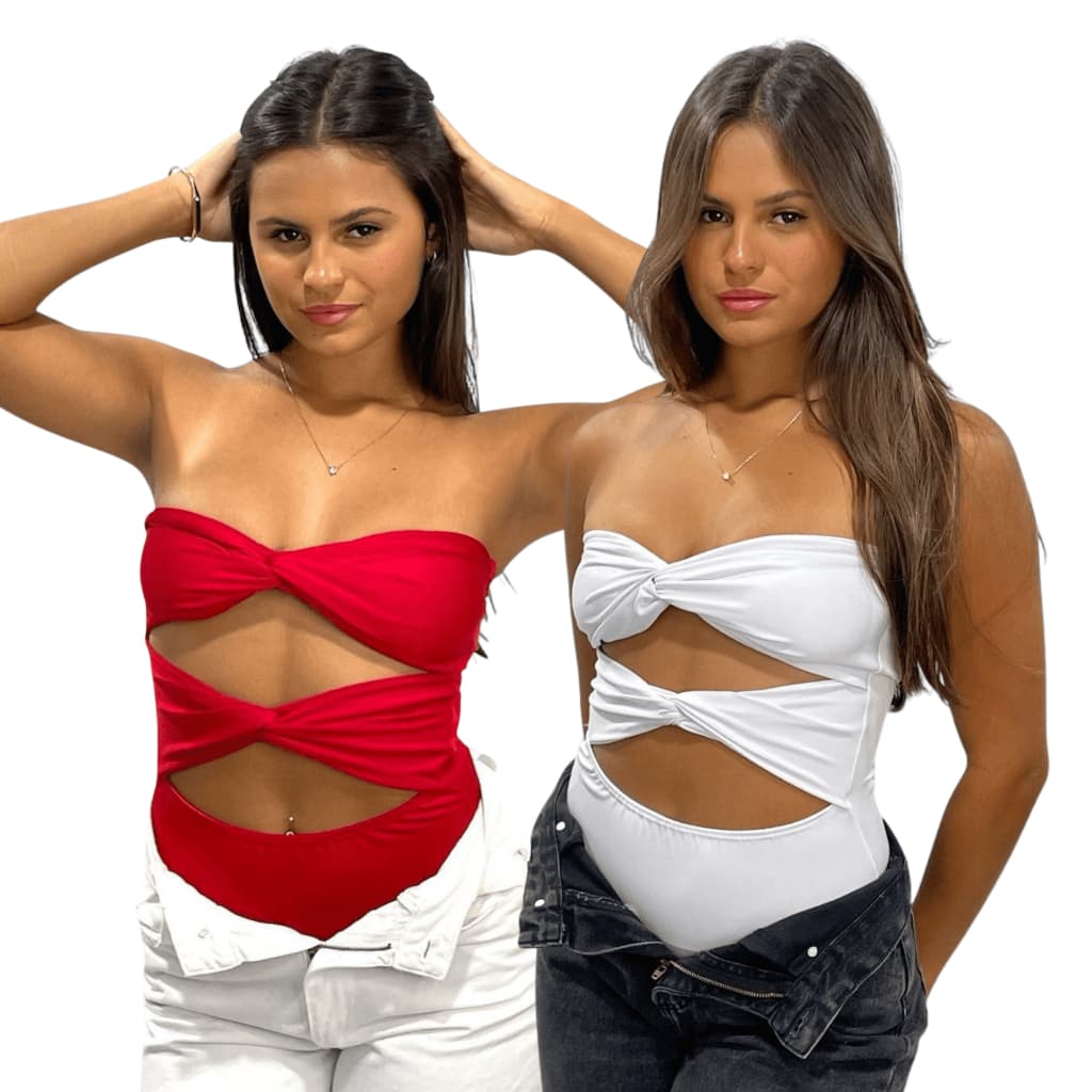 KIT 2: Body Feminino Tomara que Caia Nó Torcido Transpassado em Suplex Premium Estiloso Versátil