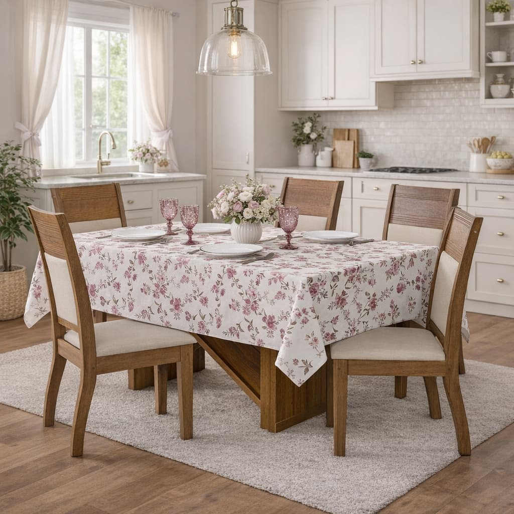 Toalha de Mesa Térmica Impermeável Prática Dia-a-Dia Fácil de Limpar PVC Retangular 2,20x1,40  - 8 Lugares