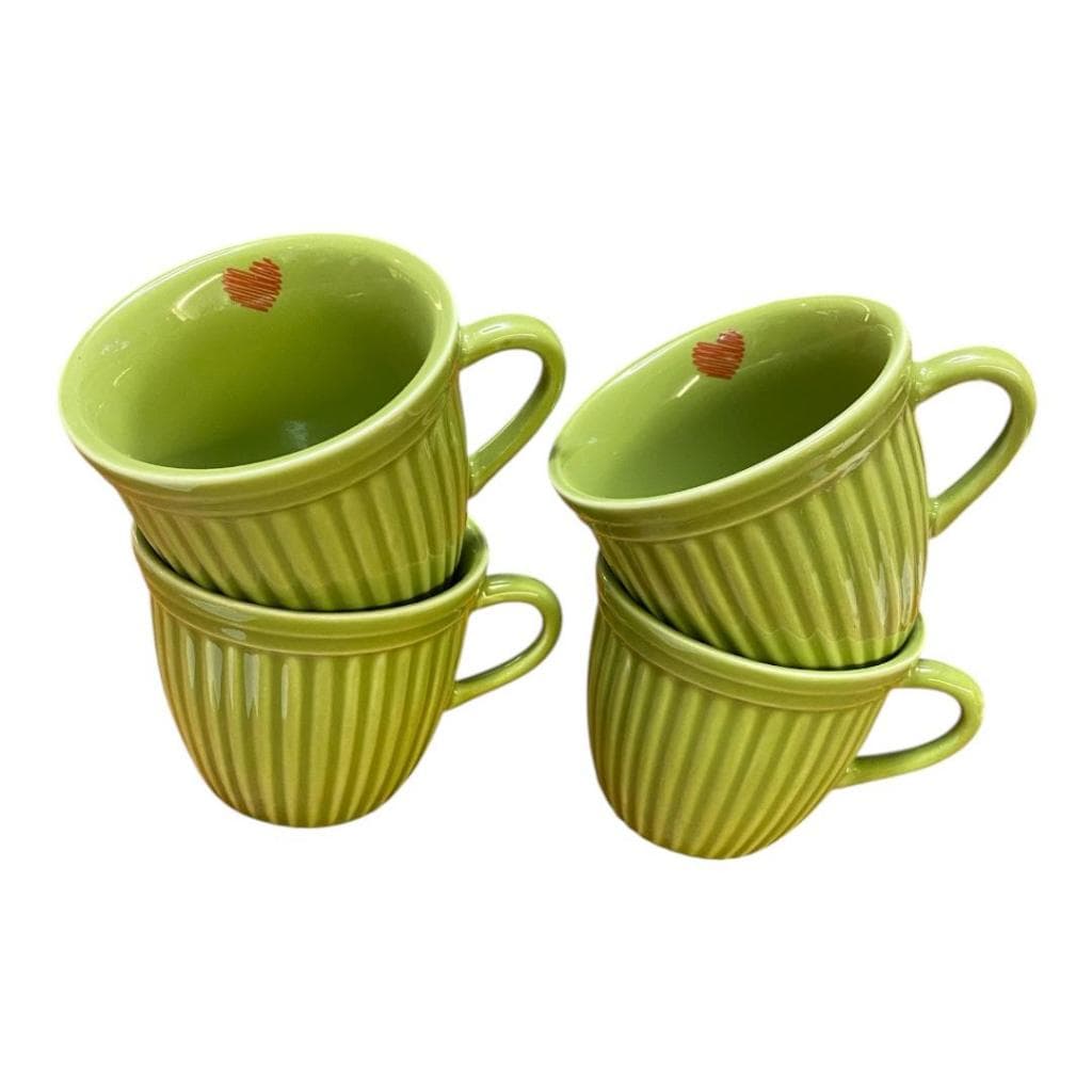 4 Caneca Porcelana Xicara Veneza Verde 210ml Coração Riscado