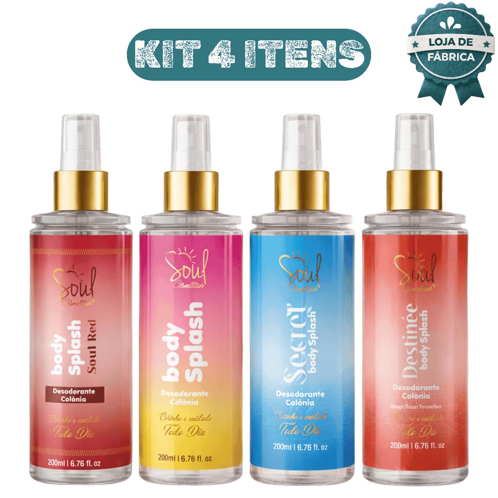 Kit 4 Body Splash Tradicional Soul Red Paradox Secret Destinee Colonia Perfume Corporal Alta Fixa莽茫o