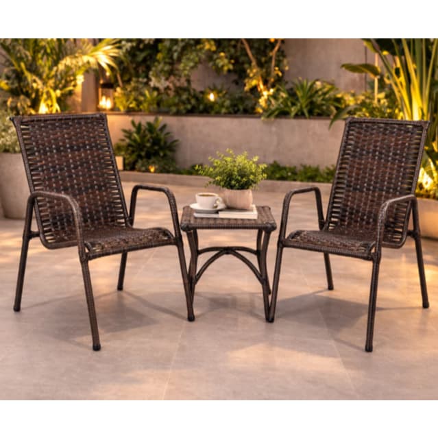 Kit 2 Cadeiras e mesa de Centro Resistente UV Varanda Jardim Alpendre Fibra Junco Sintético