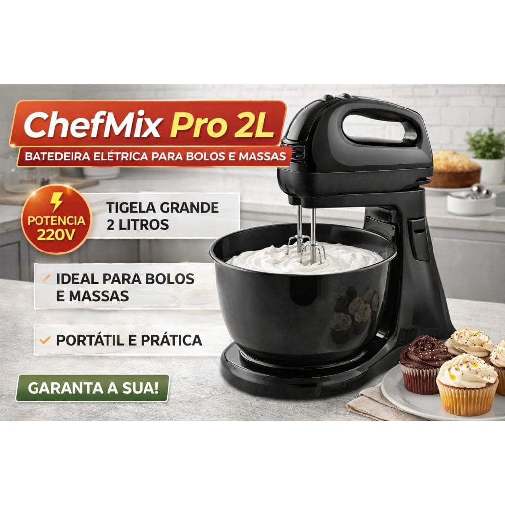 ChefMix Pro 2L – Batedeira Elétrica para Bolos e Massas