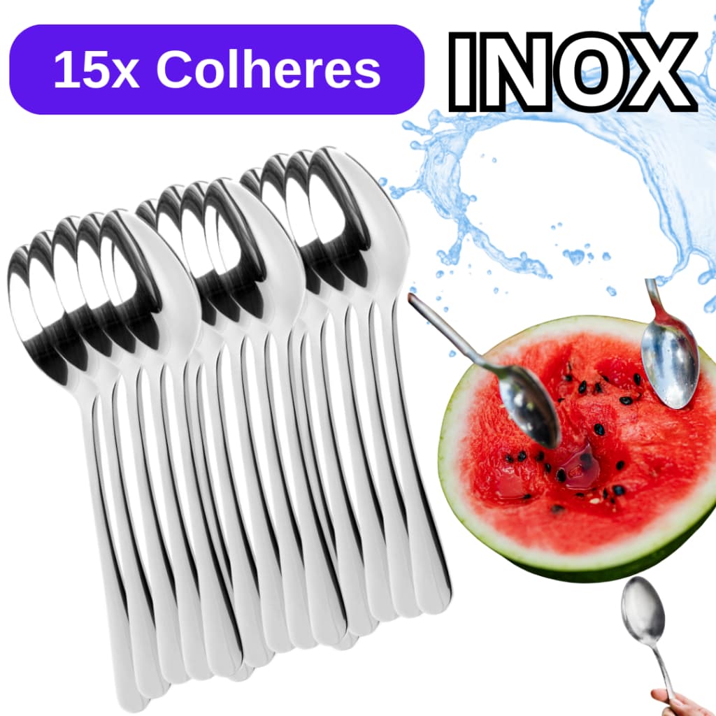 Jogo 15 Colheres Talher Colher Inox Cozinha Comida Louça Sopa