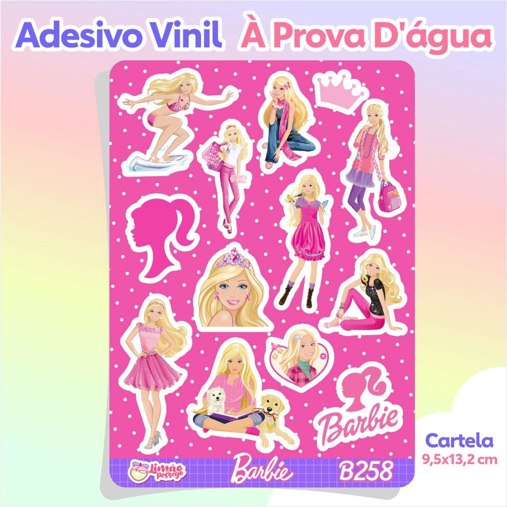 Cartela de Adesivos Barbie Vinil à Prova d'Água Planner Caderno Scrapbook Lembrancinha de Festa