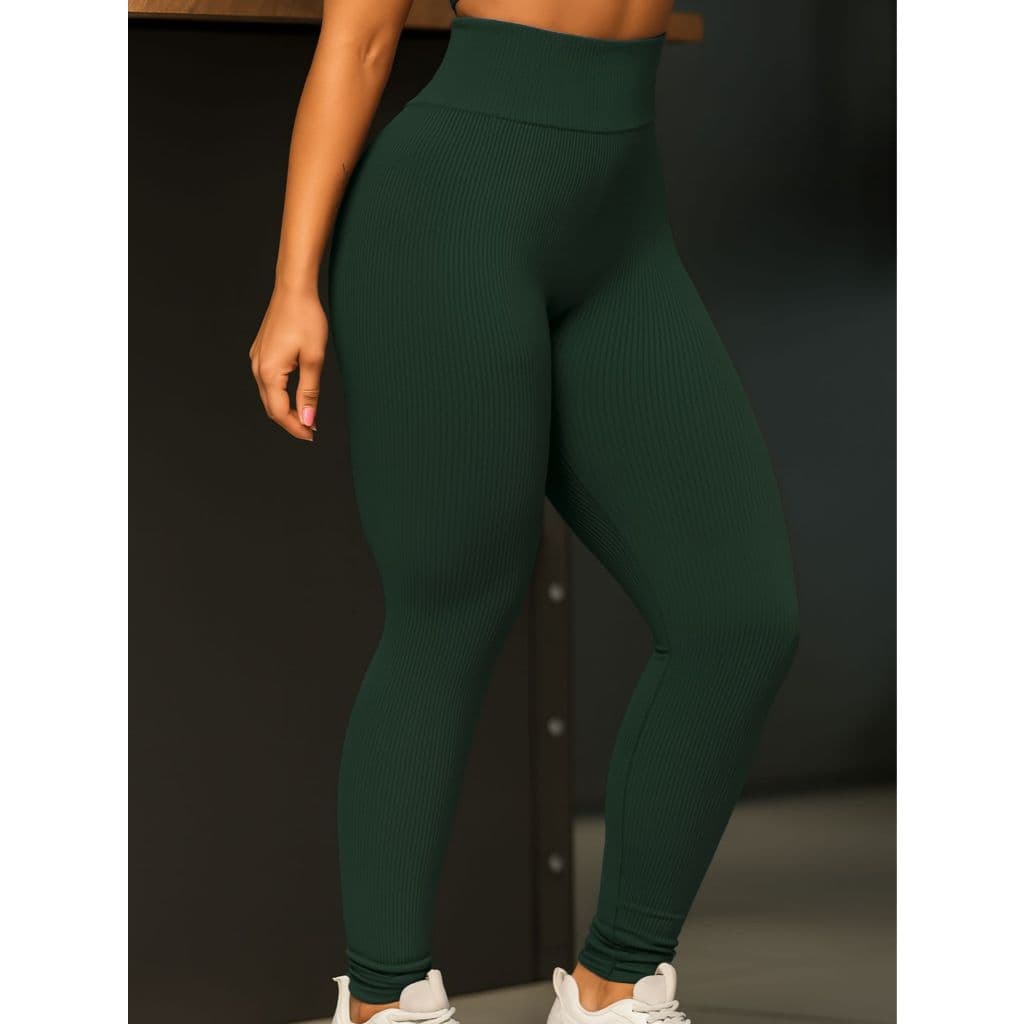 Calça Legging Feminina Canelada Poliamida Premium Cintura Alta Sem Transparência Academia Fitness Yoga