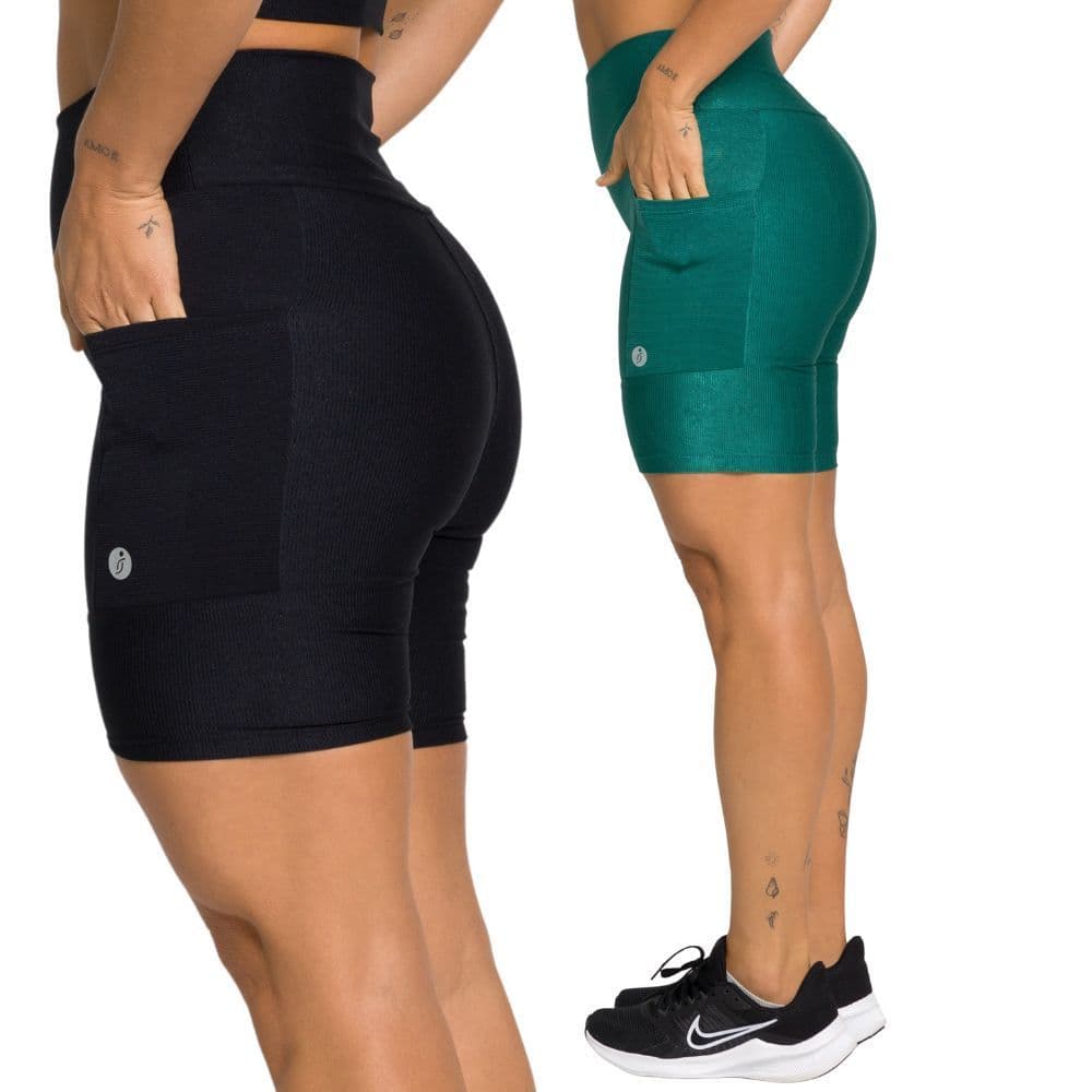 Bermuda Fitness Feminina Cintura Alta com Bolso Lateral Compressão Academia Corrida Suplex