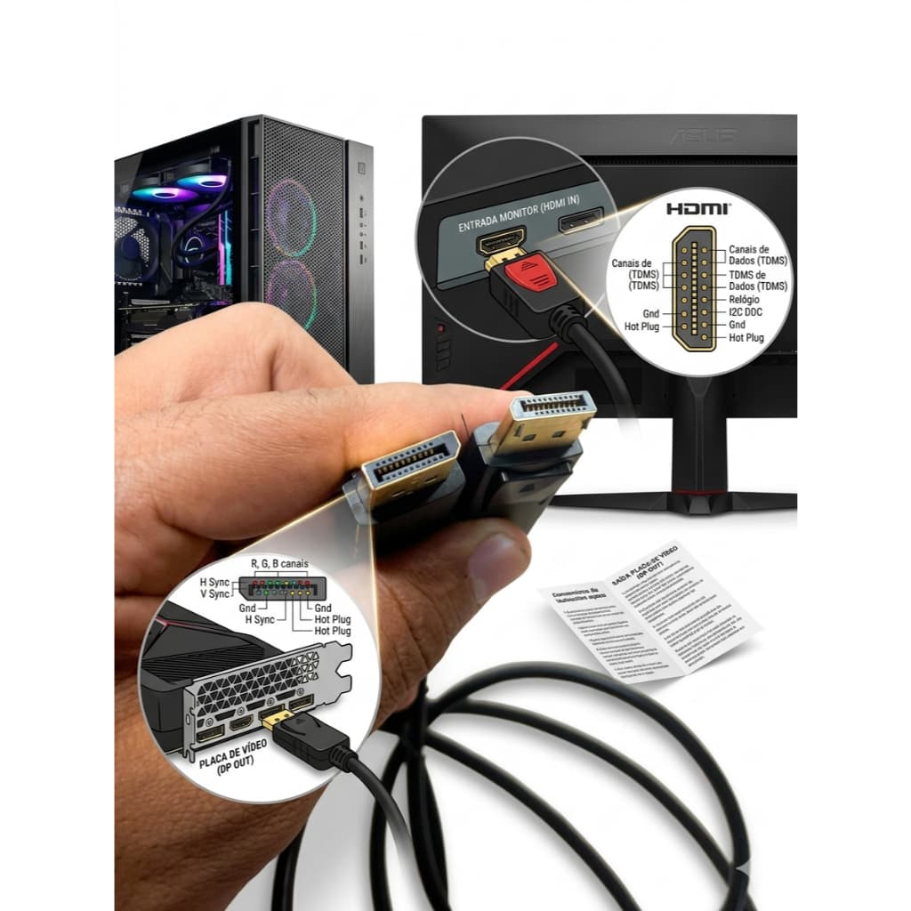 Cabo DisplayPort Para HDMI 3M DP Para HDMI Full HD Alta Qualidade