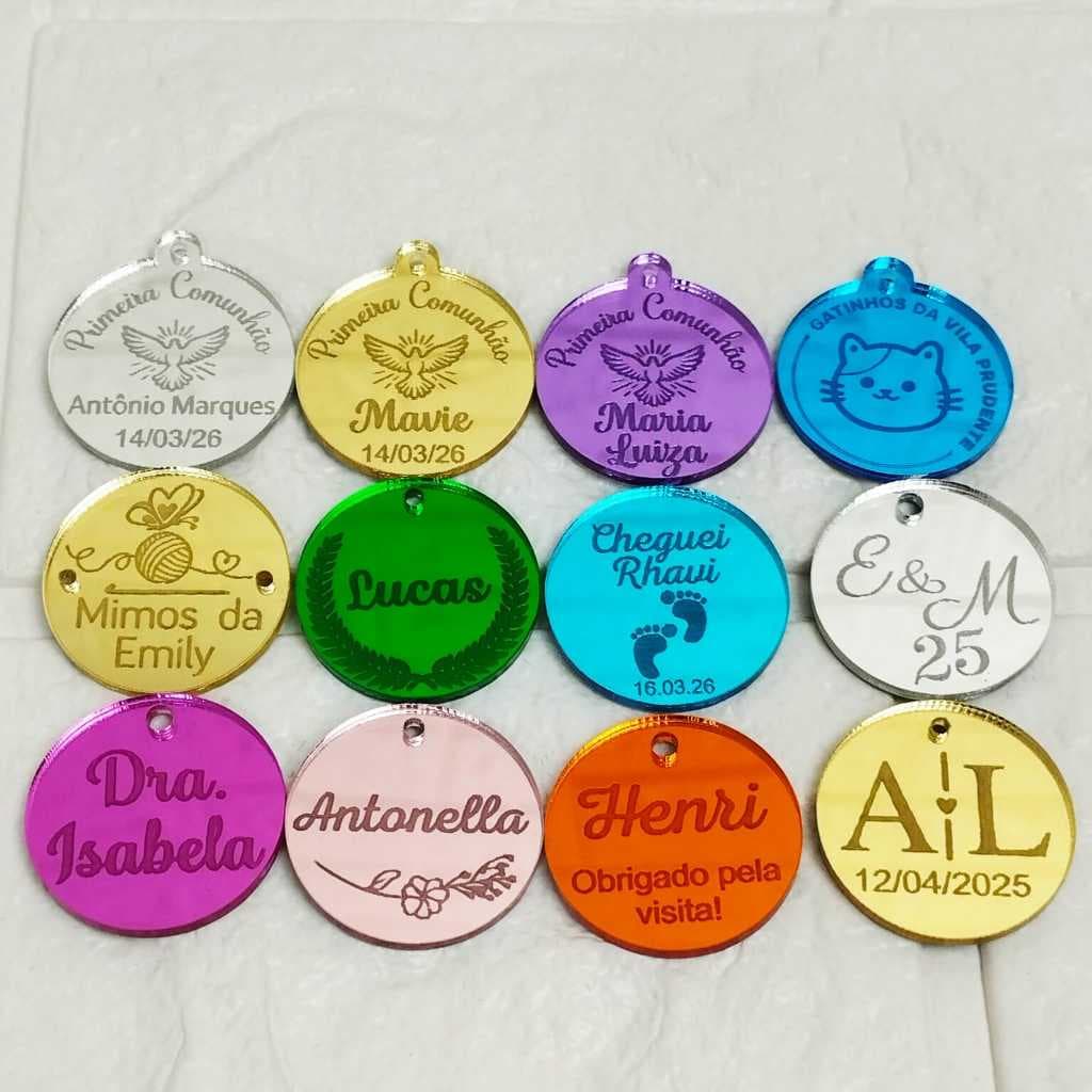 Kit Tag Etiquetas 2,5cm 25 a 100 peças Personalizadas Nome  Batizado  Casamento Lembrancinhas  Envio 1 dia útil