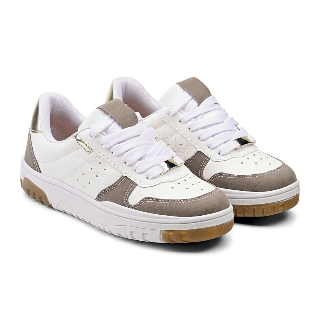 Tenis Casual Branco Feminino  Com Recortes Retrô  Confortável Original Moda tais vieira  tendência