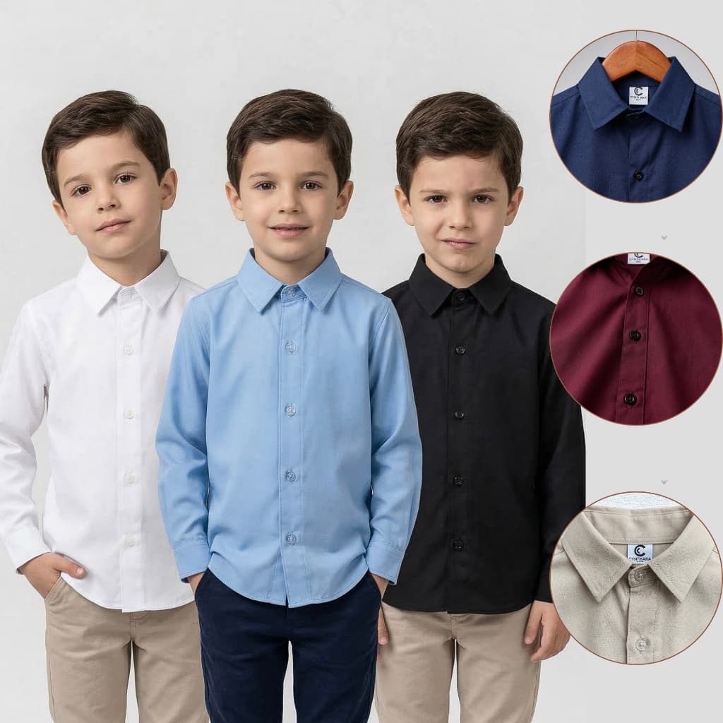 Camisa Infantil Social Manga Longa Diversas Cores Para Meninos