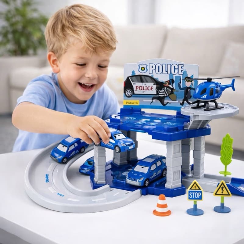 Pista Rampa Estação Posto Batalhão Policial Carrinho Helicóptero Heliponto Infantil Desenvolvimento Brinquedo Educativo