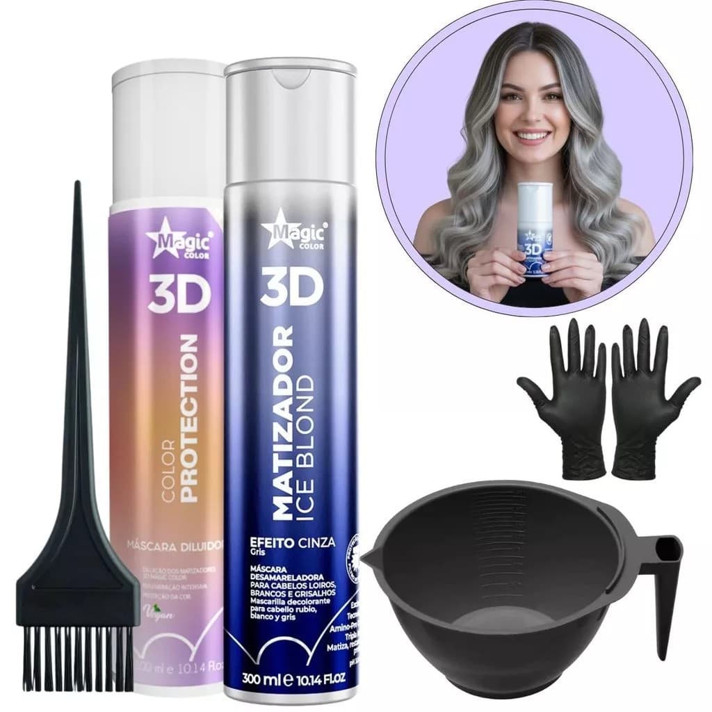 Kit Matizador Ice Blond 300ml + Mascara Diluidora 300ml + Cumbuca + pincel + luvas - Magic Color