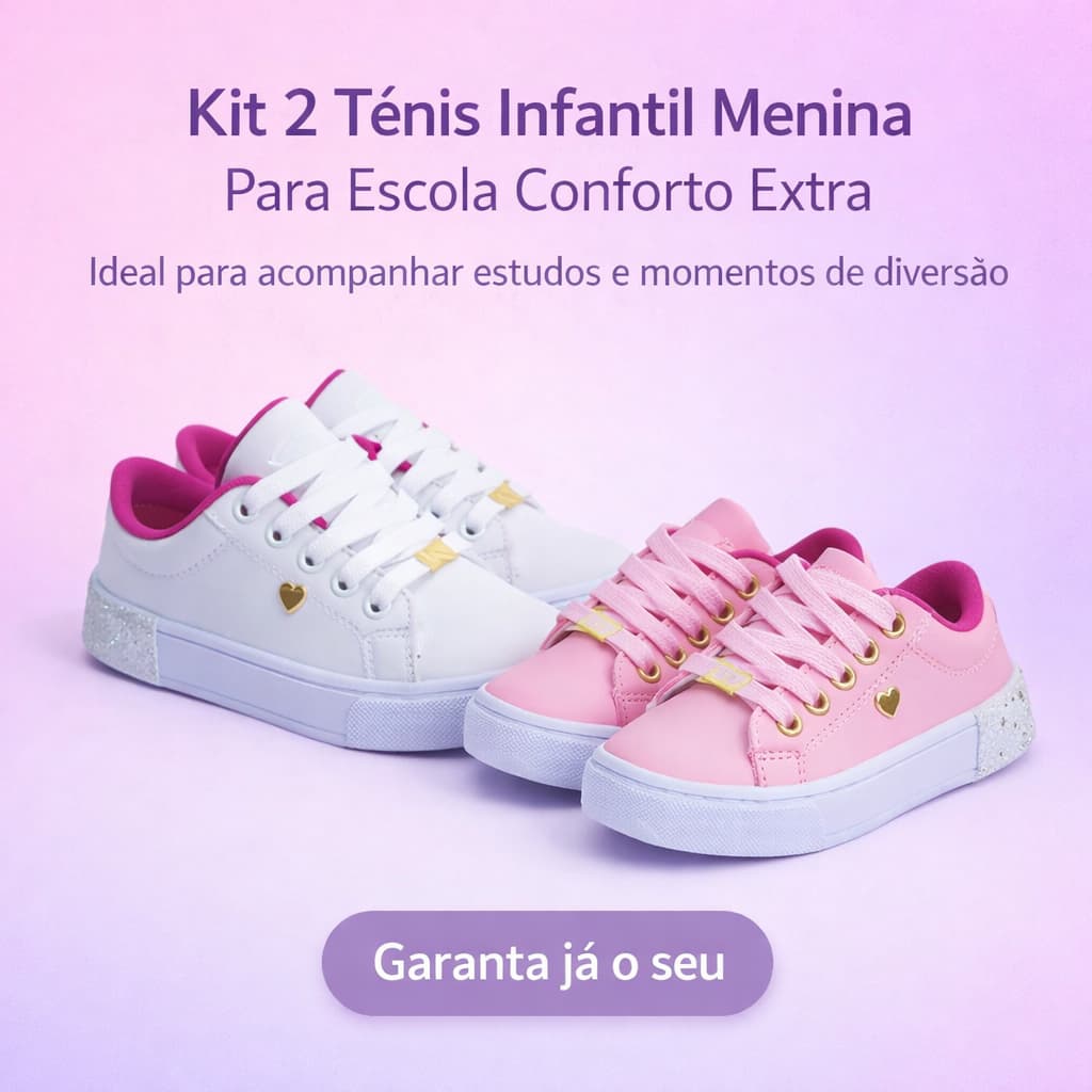 Kit 2 Tênis Infantil Menina para Passeio Confortável Estiloso 25 ao 33 Pronta Entrega