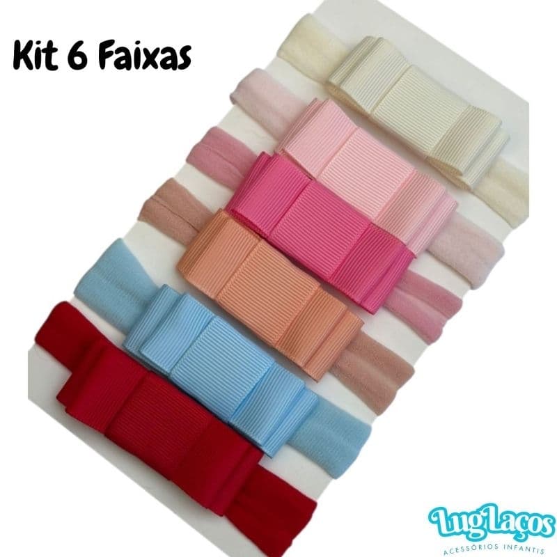 Kit 6 Faixas de Meia de Seda para Bebê com Laço  Faixa de Cabelo Infantil Recém Nascido Menina