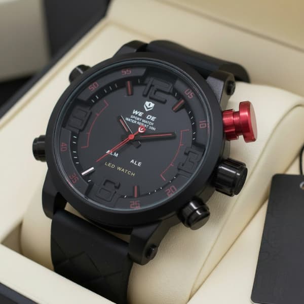 Relógio Masculino Esportivo Preto e Vermelho Analógico Silicone Luxo Resistente à Água Pronta Entrega Envio Imediato