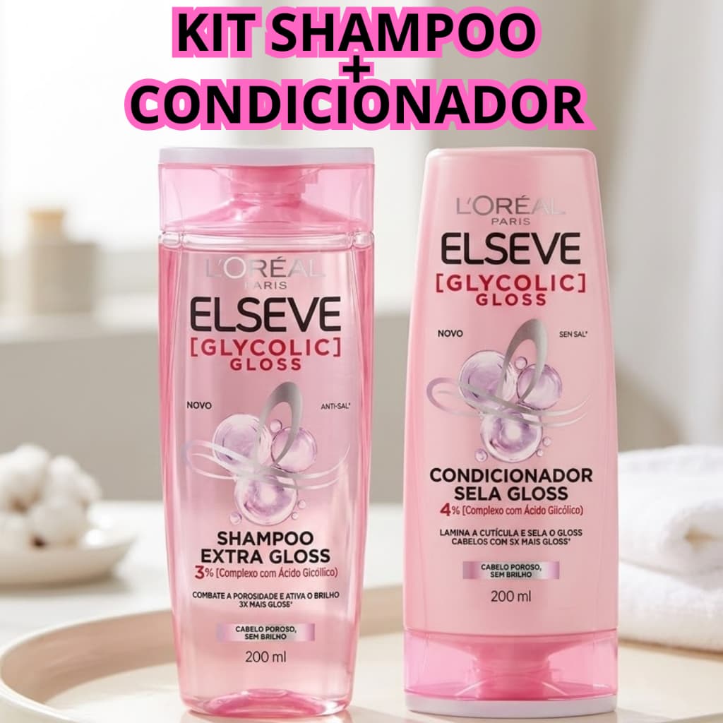 Kit Loréal Elseve Glycolic Gloss Shampoo + Condicionado 200ml