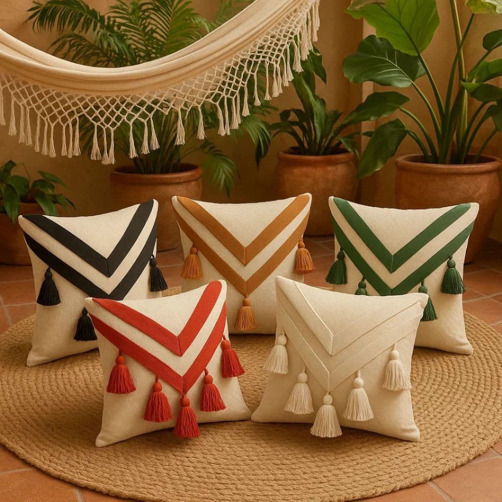 Capa para Almofada 45x45 com Design Artesanal em Macramê e Pompons